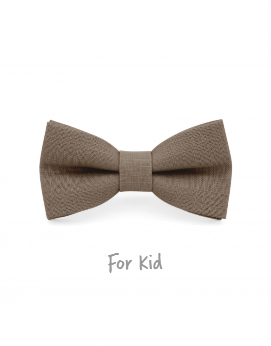 TAUPE - KID or TEEN BOW TIE - 100% RAW LINEN - BROWN