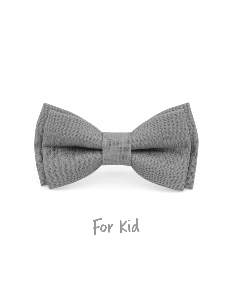 GALET - KID or TEEN BOW TIE - 100% RAW LINEN - GREY