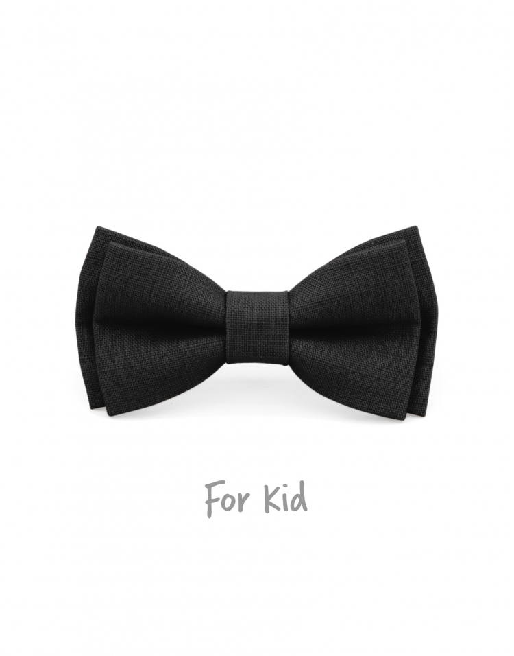 ANTHRACITE - KID or TEEN BOW TIE - 100% RAW LINEN - DARK GREY