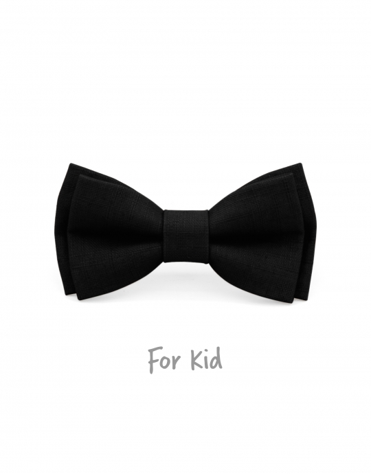 NOIR - KID or TEEN BOW TIE - 100% RAW LINEN - BLACK