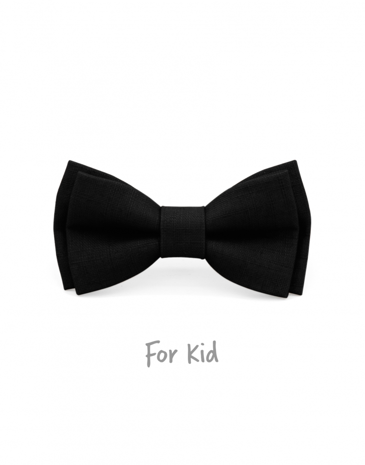 NOIR - KID or TEEN BOW TIE - 100% RAW LINEN - BLACK