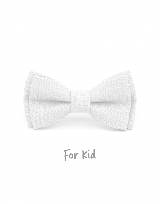 BLANC - KID or TEEN BOW TIE - 100% RAW LINEN - WHITE