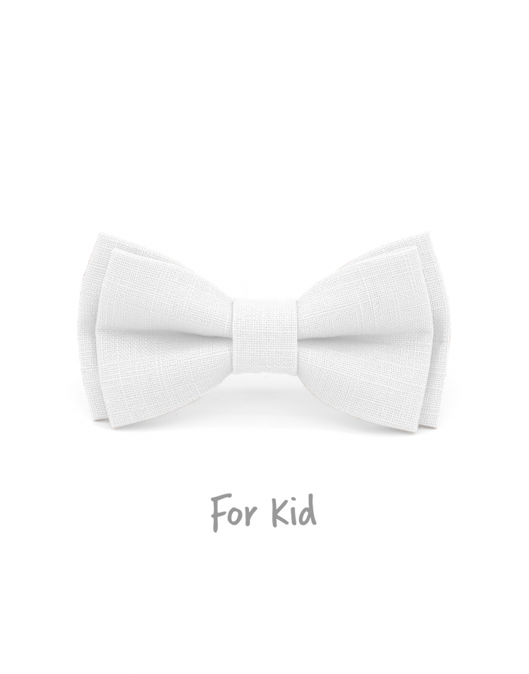 BLANC - KID or TEEN BOW TIE - 100% RAW LINEN - WHITE