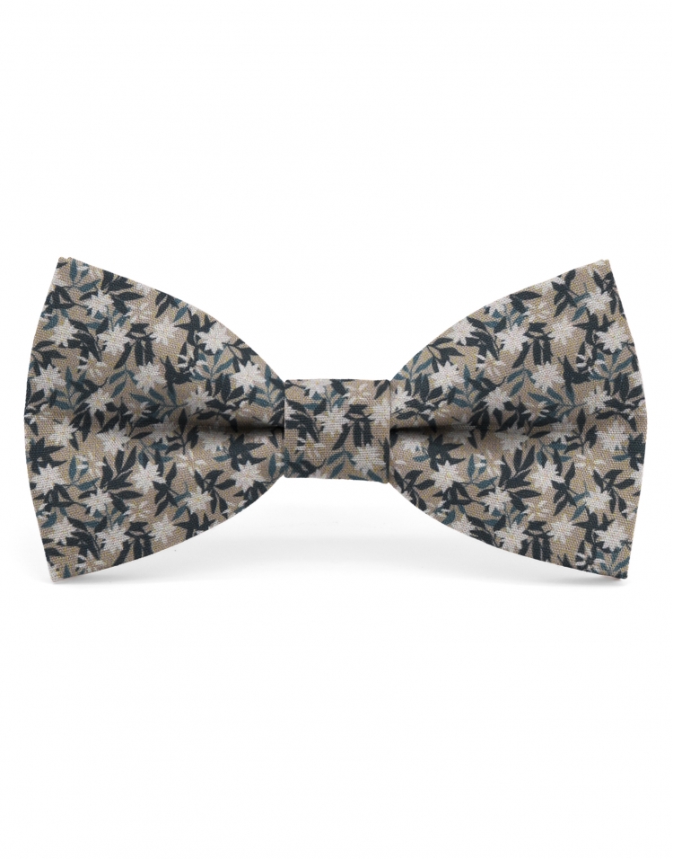 LEO - NOEUD PAPILLON FLEURI - CLASSIC - BEIGE & PETROLE
