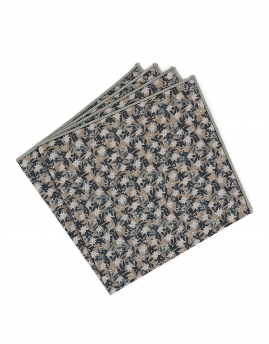 LEO - FLORAL POCKET SQUARE - BEIGE & TEAL