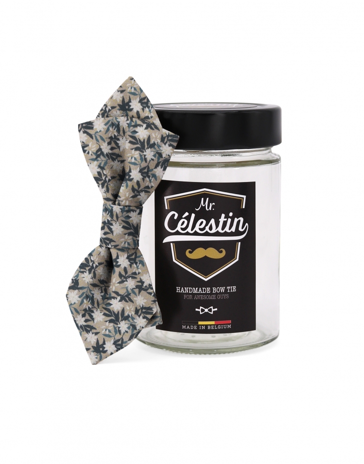 LEO - FLORAL BOW TIE - DIAMOND - BEIGE & TEAL