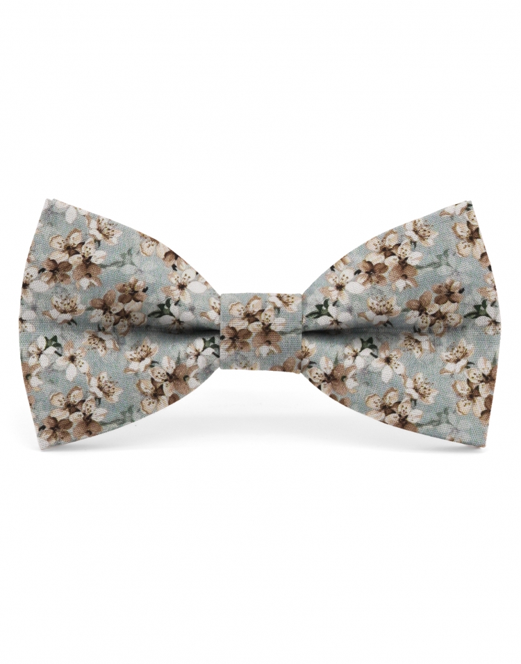 IMADO - NOEUD PAPILLON FLEURI - CLASSIC - BEIGE, BRUN & VERT D'EAU