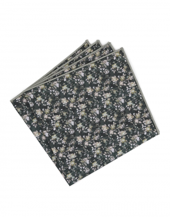 LUCAS - FLORAL POCKET SQUARE - GREEN & BEIGE