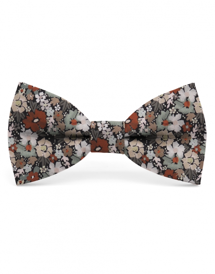 KANY - NOEUD PAPILLON FLEURI - CLASSIC - BEIGE, BRUN, ROUILLE & VERT