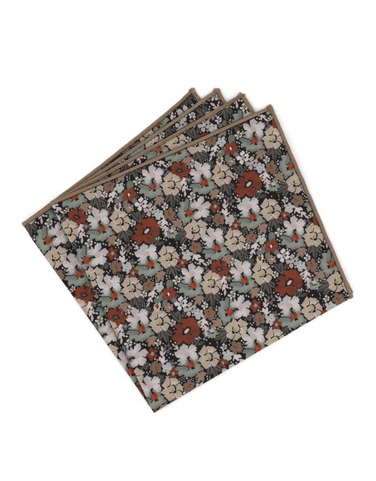 KANY - POCHETTE FLEURIE - BEIGE, BRUN, ROUILLE & VERT