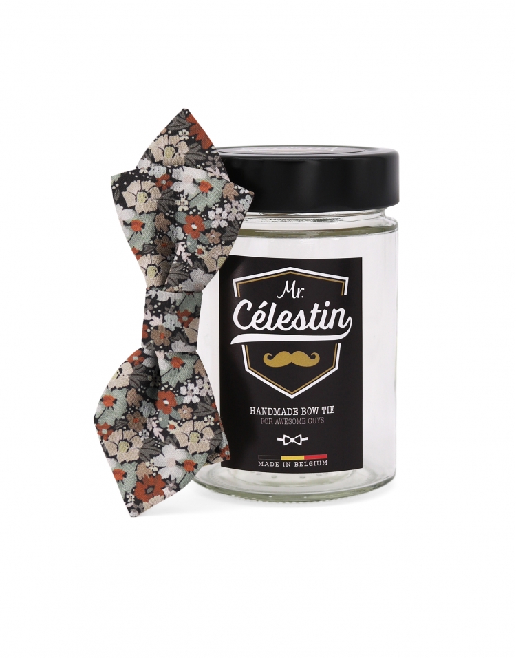KANY - FLORAL BOW TIE - DIAMOND - BEIGE, BROWN, RUST & GREEN