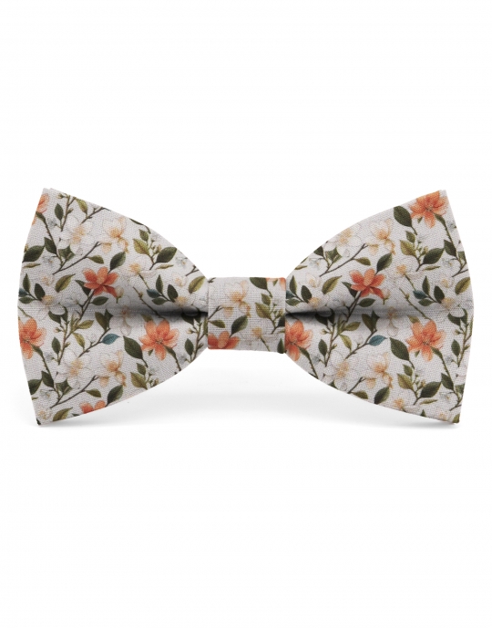OHORI - NOEUD PAPILLON FLEURI - CLASSIC - VERT, ORANGE & GRIS CLAIR