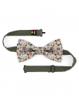 OHORI - NOEUD PAPILLON FLEURI - CLASSIC - VERT, ORANGE & GRIS CLAIR