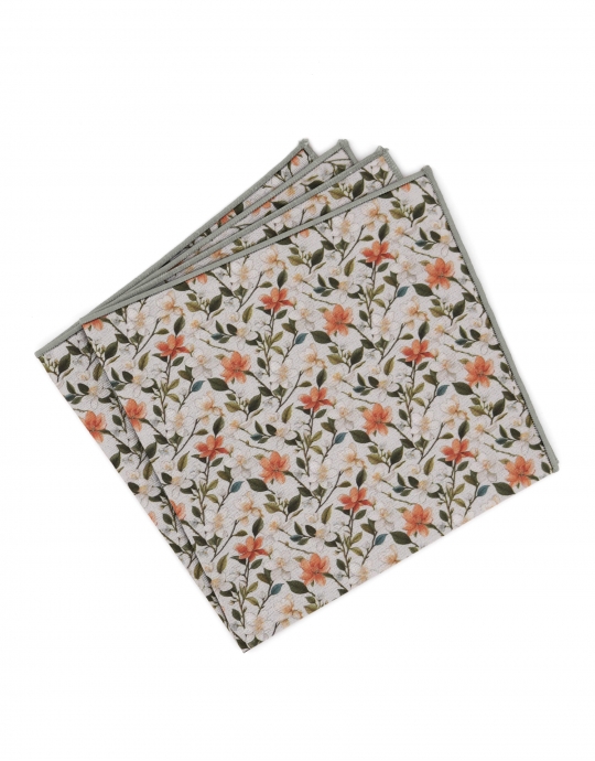 OHORI - POCHETTE FLEURIE - VERT, ORANGE & GRIS CLAIR