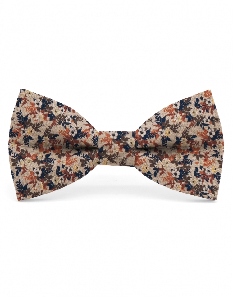 HAKATA - NOEUD PAPILLON FLEURI - CLASSIC - BEIGE, ROUILLE, BRUN & BLEU MARINE