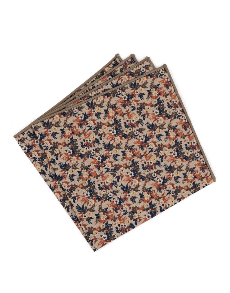 HAKATA - POCHETTE FLEURIE - BEIGE, ROUILLE, BRUN & BLEU MARINE HAKATA - POCHETTE FLEURIE - BEIGE, ROUILLE, BRUN & BLEU MARINE