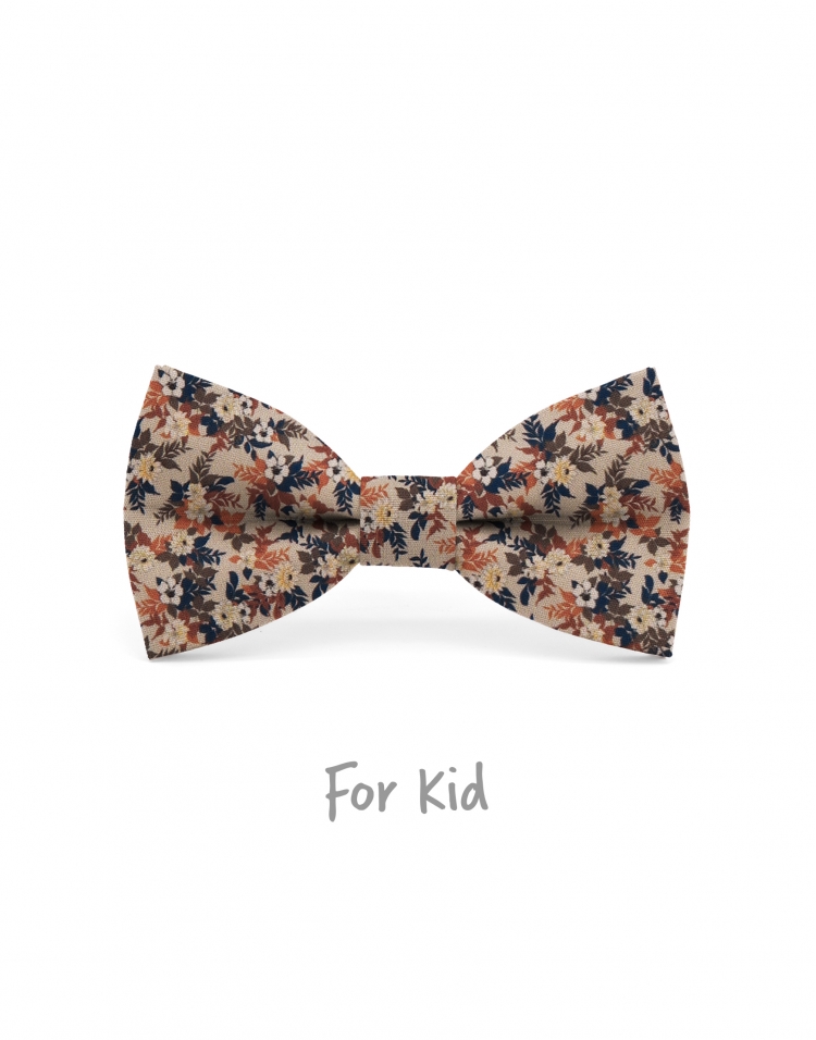 HAKATA - NOEUD PAPILLON ENFANT ou ADO - BEIGE, ROUILLE, BRUN & BLEU MARINE