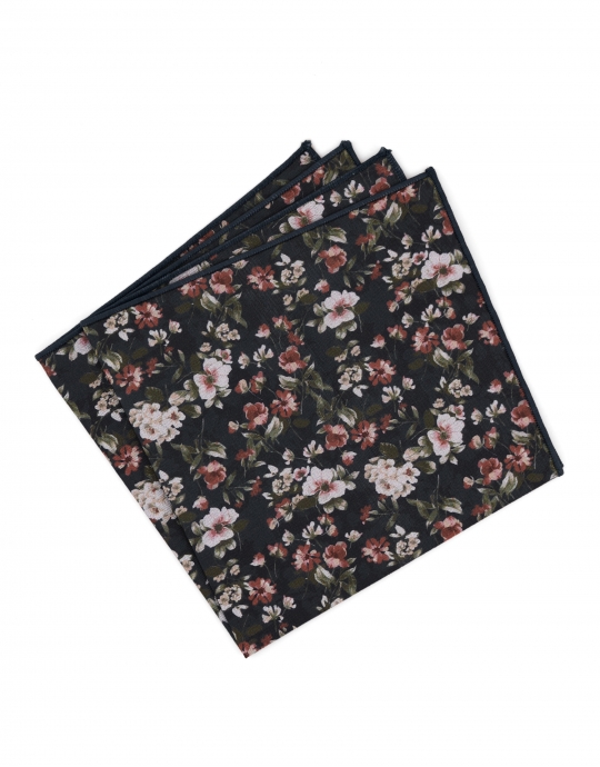 SUMIDA - POCHETTE FLEURIE - BLEU MARINE, KAKI, ROUGE & BLANC