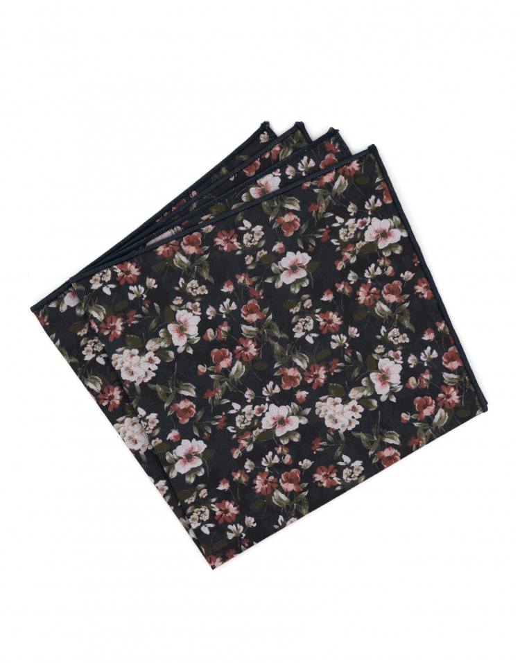 SUMIDA - POCHETTE FLEURIE - BLEU MARINE, KAKI, ROUGE & BLANC SUMIDA - POCHETTE FLEURIE - BLEU MARINE, KAKI, ROUGE & BLANC