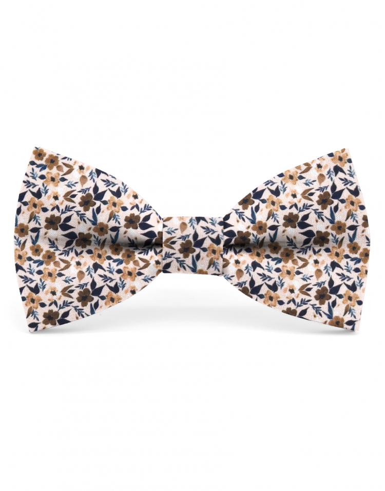 TERRY - NOEUD PAPILLON FLEURI - CLASSIC - BRUN, BEIGE & BLEU MARINE
