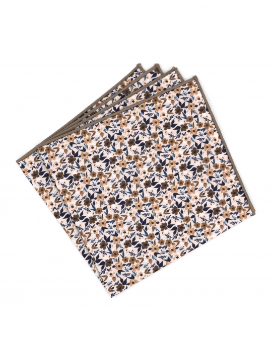 TERRY - POCHETTE FLEURIE - BRUN, BEIGE & BLEU MARINE