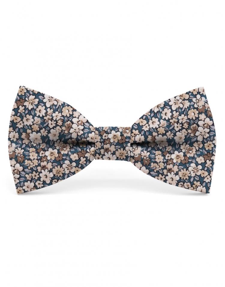 MARK - NOEUD PAPILLON FLEURI - CLASSIC - BEIGE & BLEU