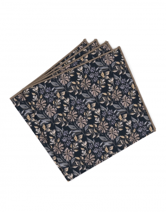 COMMA - POCHETTE FLEURIE - BLEU, BEIGE & BRUN