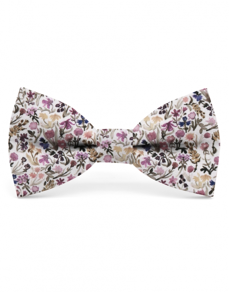 TOUAN - NOEUD PAPILLON FLEURI - CLASSIC - VIEUX ROSE, MAUVE & KAKI