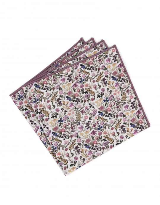 TOUAN - POCHETTE FLEURIE - VIEUX ROSE, MAUVE & KAKI