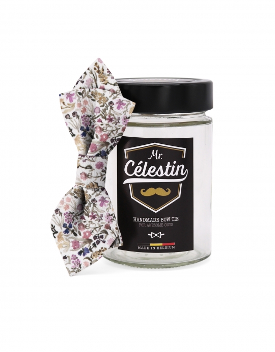 TOUAN - NOEUD PAPILLON FLEURI - DIAMOND - VIEUX ROSE, MAUVE & KAKI