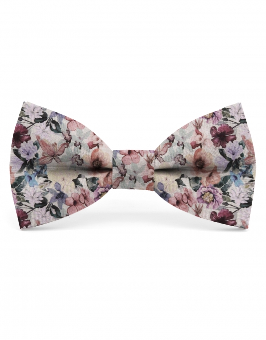 ANTON - NOEUD PAPILLON FLEURI - CLASSIC - VIEUX ROSE, MAUVE & VERT