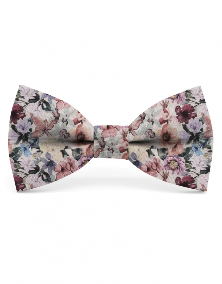 ANTON - NOEUD PAPILLON FLEURI - CLASSIC - VIEUX ROSE, MAUVE & VERT