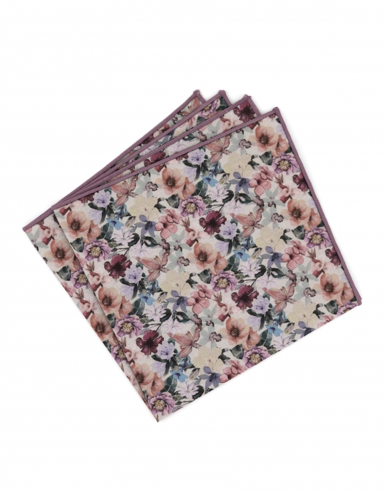 ANTON - POCHETTE FLEURIE - VIEUX ROSE, MAUVE & VERT