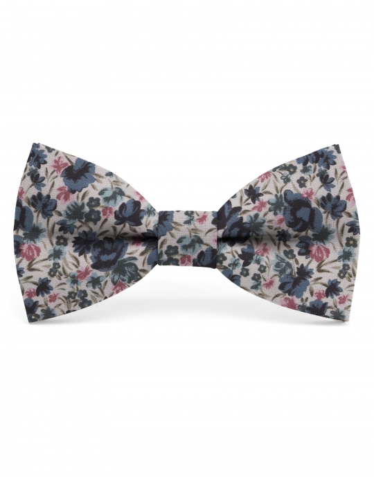 KANG - NOEUD PAPILLON FLEURI - CLASSIC - BLEU, ROSE & KAKI