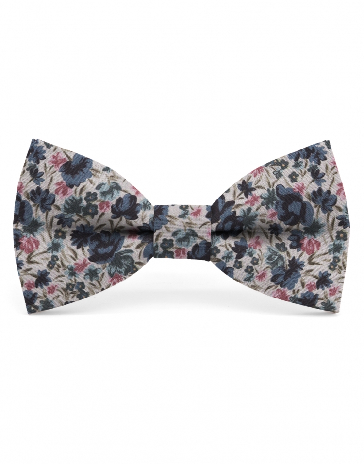 KANG - NOEUD PAPILLON FLEURI - CLASSIC - BLEU, ROSE & KAKI