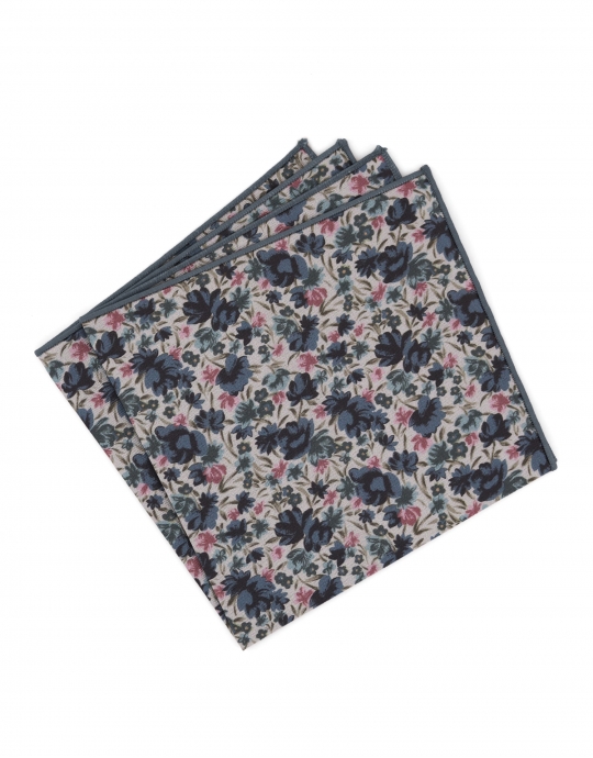 KANG - POCHETTE FLEURIE - BLEU, ROSE & KAKI