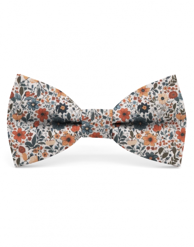 JUN - NOEUD PAPILLON FLEURI - CLASSIC - ORANGE & BLEU