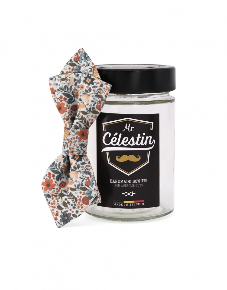 JUN - FLORAL BOW TIE - DIAMOND - ORANGE & BLUE