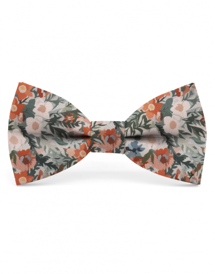 PARK - NOEUD PAPILLON FLEURI - CLASSIC - ORANGE, VERT, TURQUOISE & BEIGE