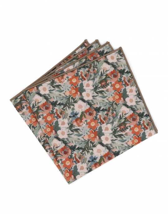 PARK - POCHETTE FLEURIE - ORANGE, VERT, TURQUOISE & BEIGE