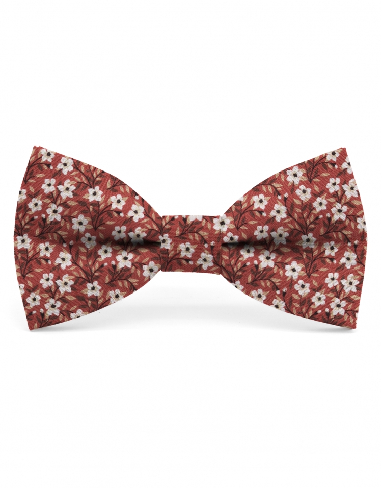 LEE - NOEUD PAPILLON FLEURI - CLASSIC - TERRACOTTA, BEIGE & BLANC