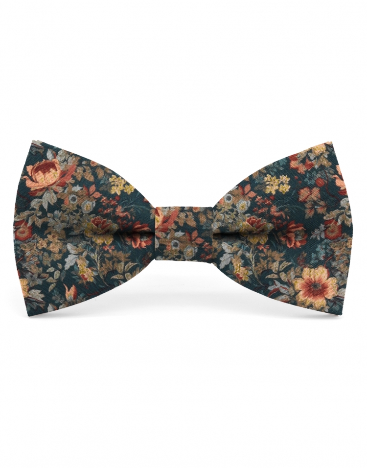 JAY - NOEUD PAPILLON FLEURI - CLASSIC - PETROLE, ORANGE & BEIGE