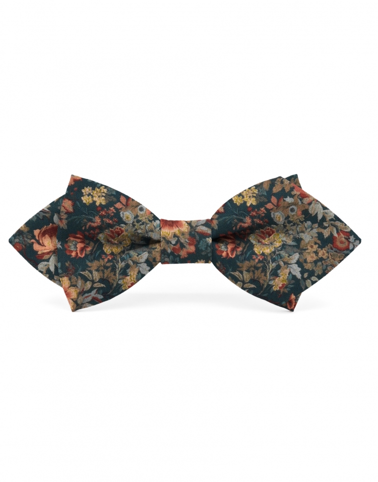 JAY - NOEUD PAPILLON FLEURI - DIAMOND - PETROLE, ORANGE & BEIGE