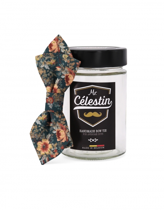 JAY - FLORAL BOW TIE - DIAMOND - TEAL, ORANGE & BEIGE