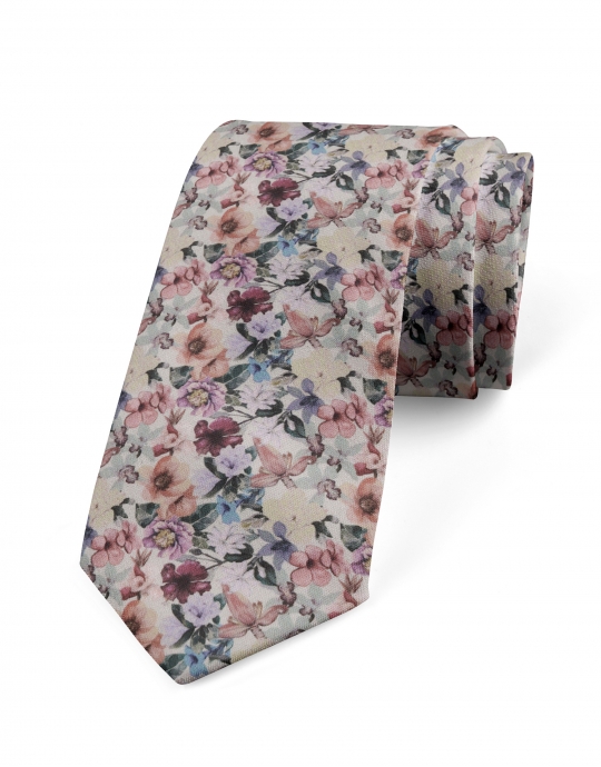 ANTON - FLORAL TIE - OLD PINK, PURPLE & GREEN