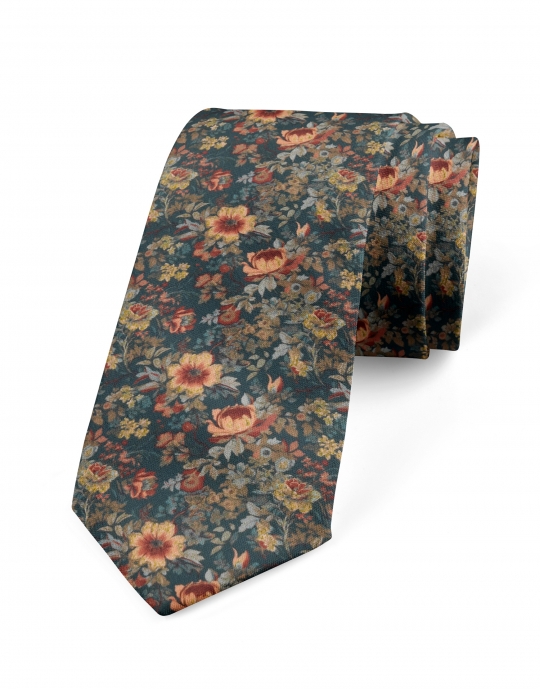 JAY - FLORAL TIE - TEAL, ORANGE & BEIGE