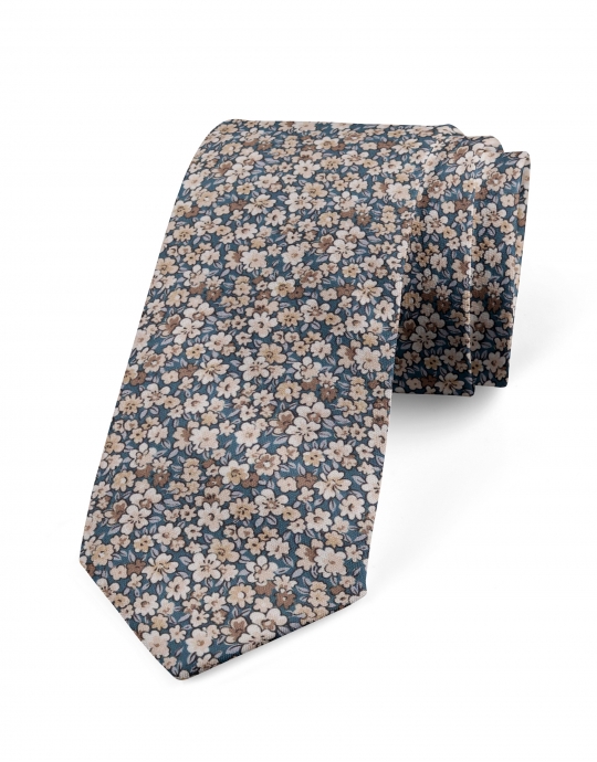 MARK - FLORAL TIE - BEIGE & BLUE