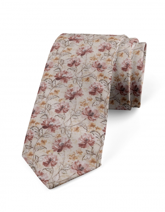 YOON - FLORAL TIE - BEIGE, BROWN and TERRACOTTA