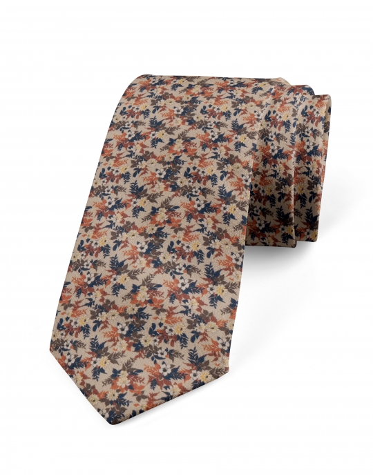 HAKATA - FLORAL TIE - BEIGE, RUST, BROWN and NAVY BLUE