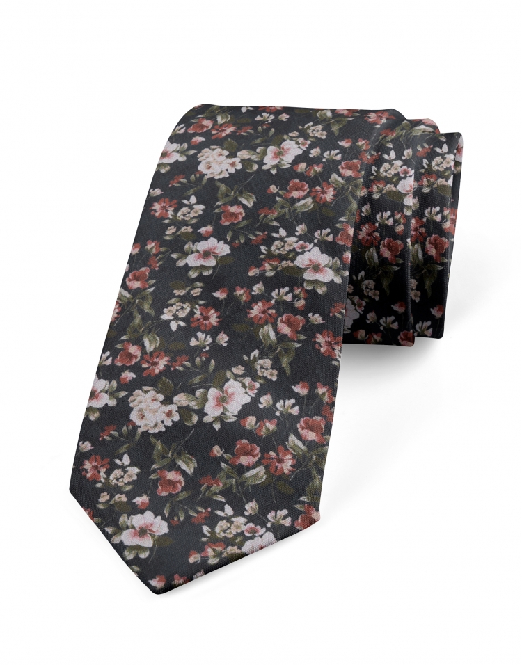 SUMIDA - FLORAL TIE - NAVY BLUE, KHAKI, RED and WHITE